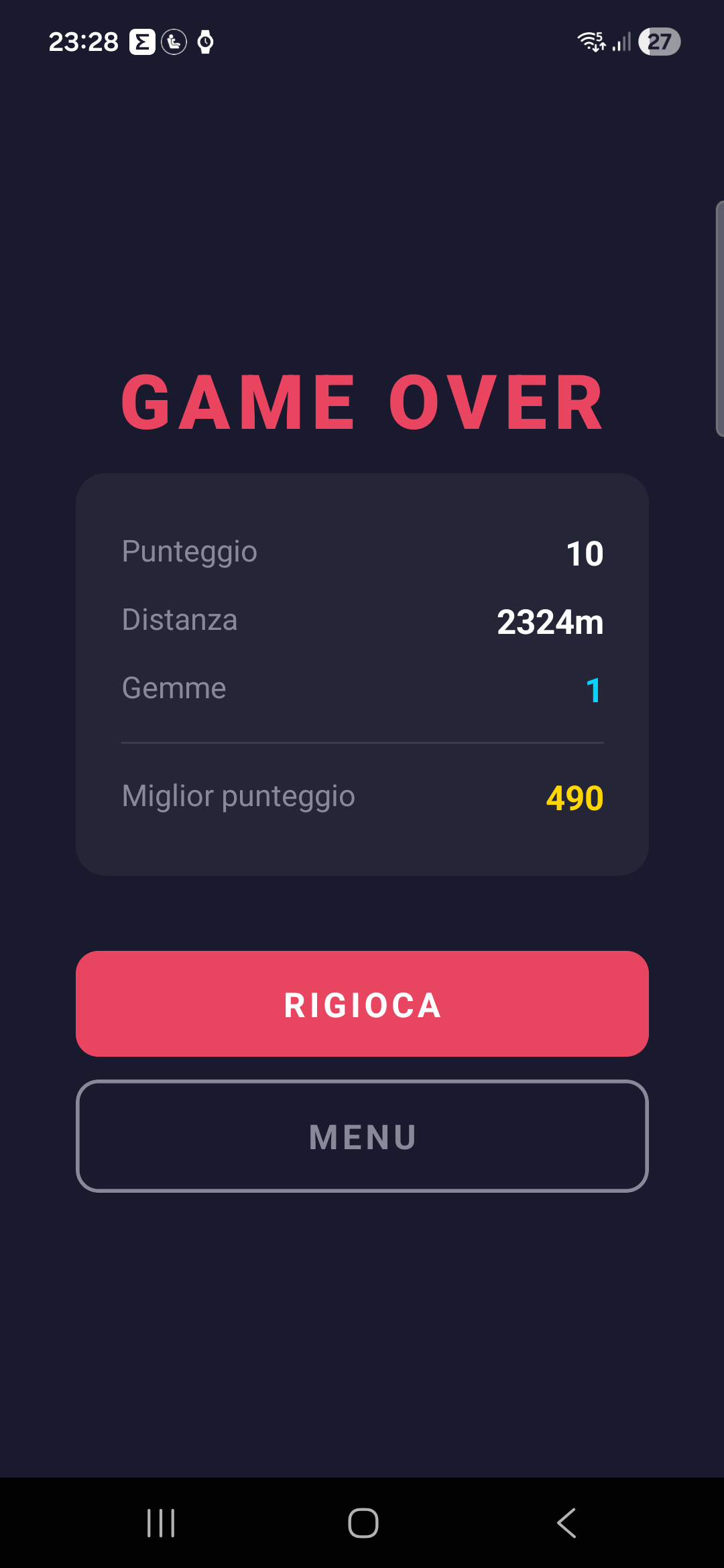 Schermata game over